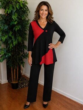 Michael Tyler Colorblock Tunic Top Black Red Size L